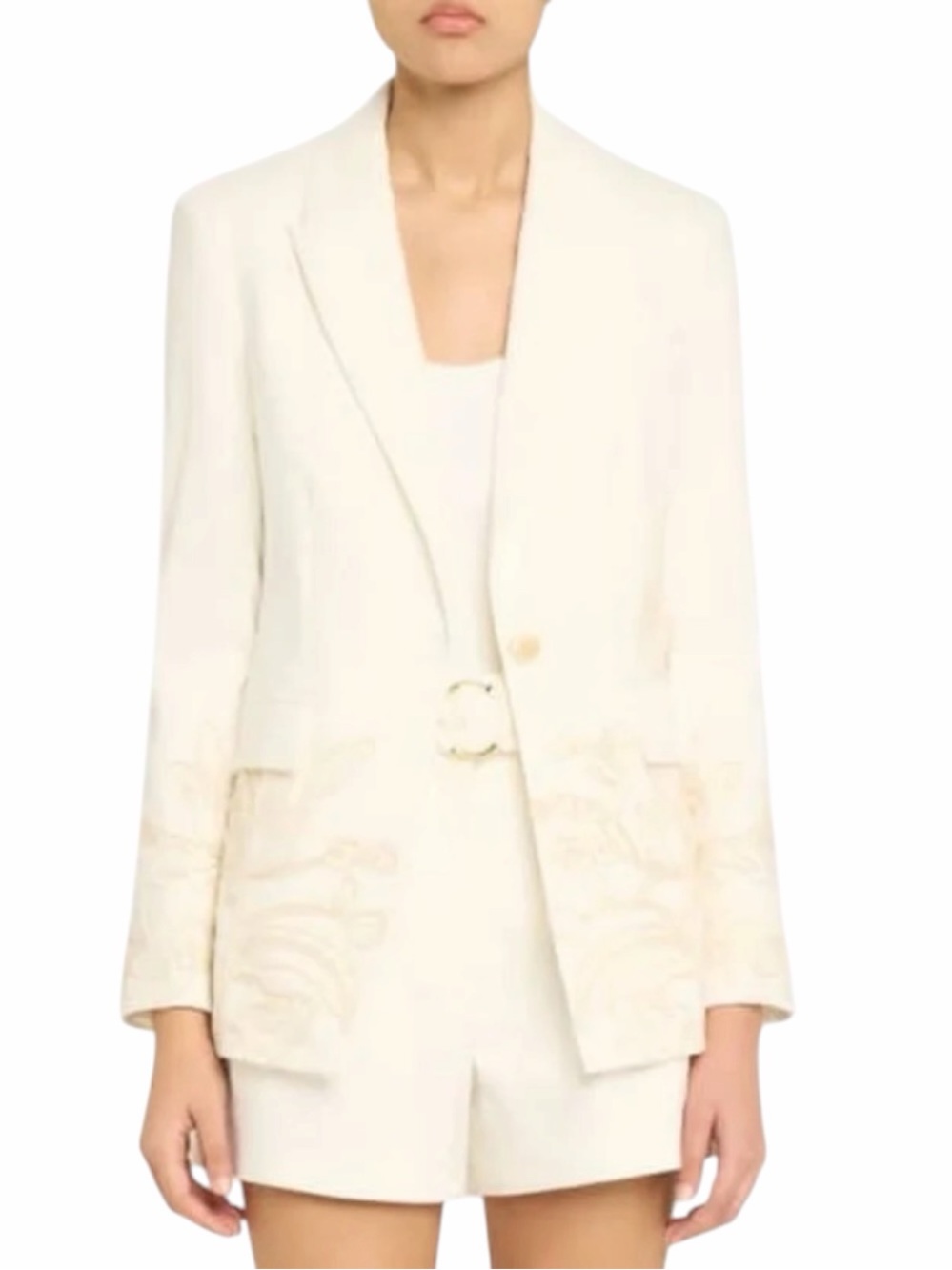 Veronica Beard Long and Lean Embroidered Dickey Jacket Off White US 6